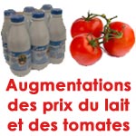 Augmentations dans les prix des tomates et du lait