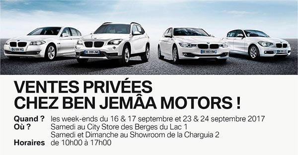 Les ventes privées BMW c'est aujourd'hui au Lac et à la Charguia