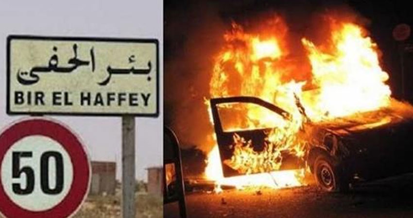 مواطن يضرم النار في سيارة أمنية ببئر الحفي