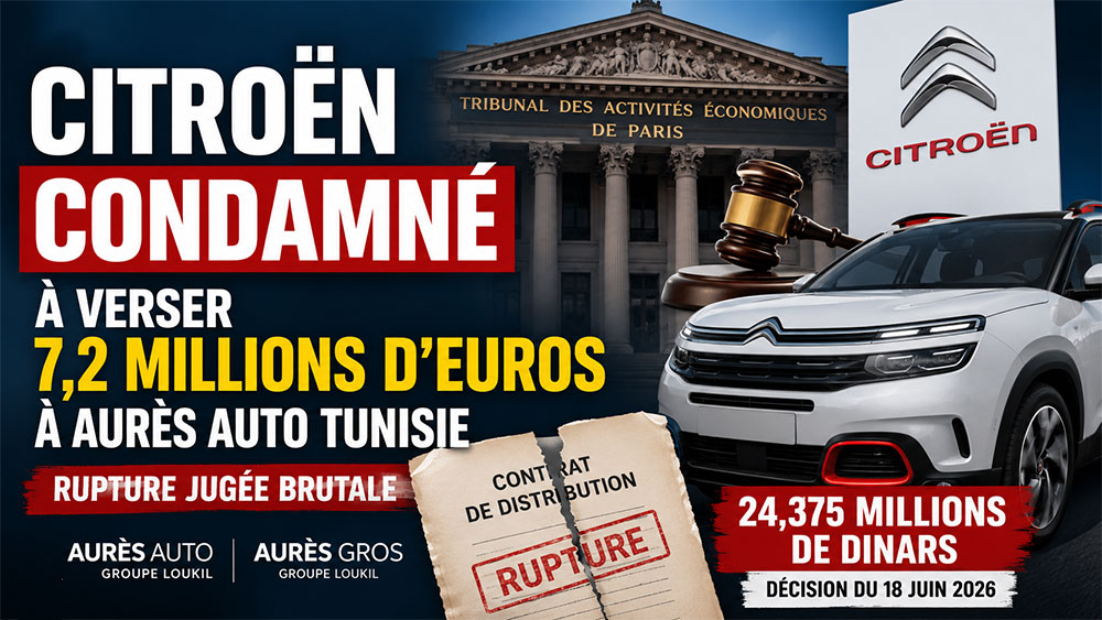Citroën condamné à verser 24,4 millions de dinars à Aurès Auto en Tunisie