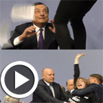 En vidéo : Le président de la Banque Européenne agressé... à coups de confettis par une Femen