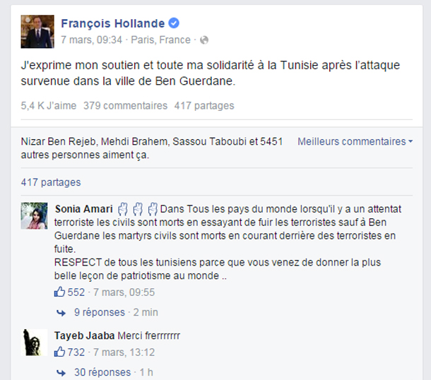 Quand les Tunisiens envahissent la page de François Hollande