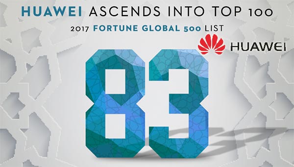 HUAWEI classé 83e dans le Top 100 de la dernière liste Fortune 500