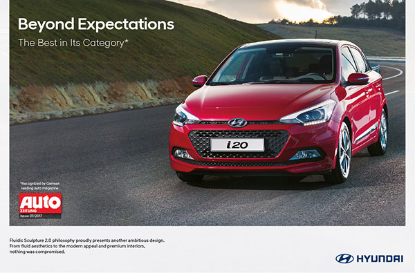 Hyundai i20, élue meilleure voiture de sa catégorie, selon le magazine automobile Allemand de référence Auto Zeitung 