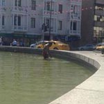 Photo du jour : Il se baigne dans la fontaine de la Place du 14 janvier 