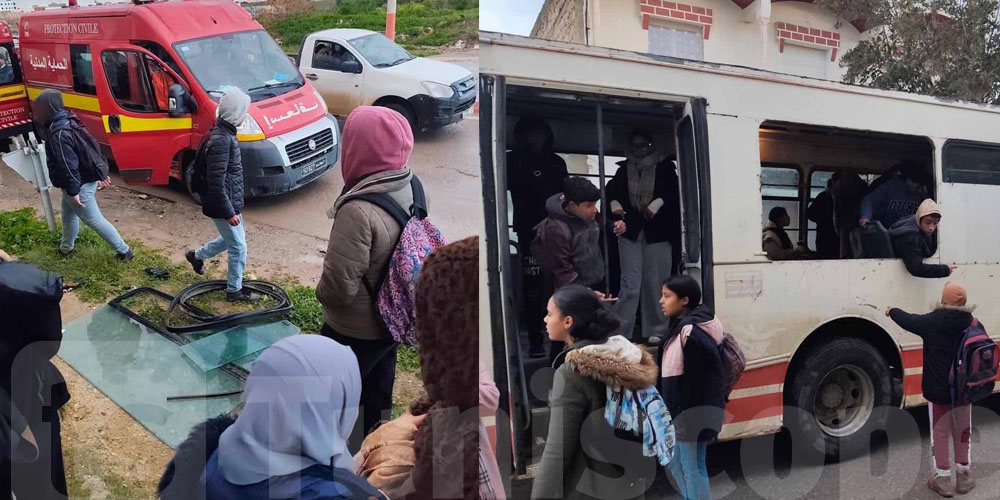 عاجل : سقوط 6 تلاميذ كانوا على متن حافلة نقل مدرسي في منزل تميم 