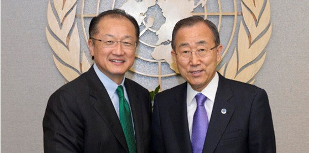 Ban Ki-Moon et Jim Yong Kim, en Tunisie, le 28 mars 