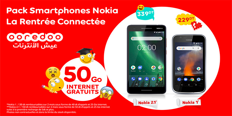 Ooredoo lance les packs « Rentrée» Nokia 1 et Nokia 2.1  