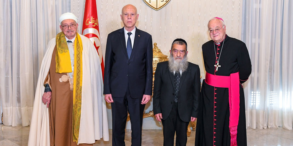Photos : Le président tunisien reçoit le Mufti de la République, le grand rabbin des Juifs et l'archevêque de l'Église