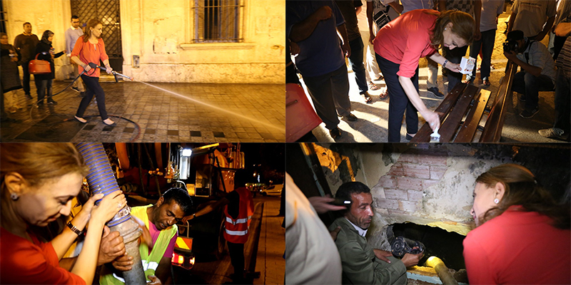 صورة اليوم : شيخة بلدية تونس تنظّف الطّريق العام بنفسها