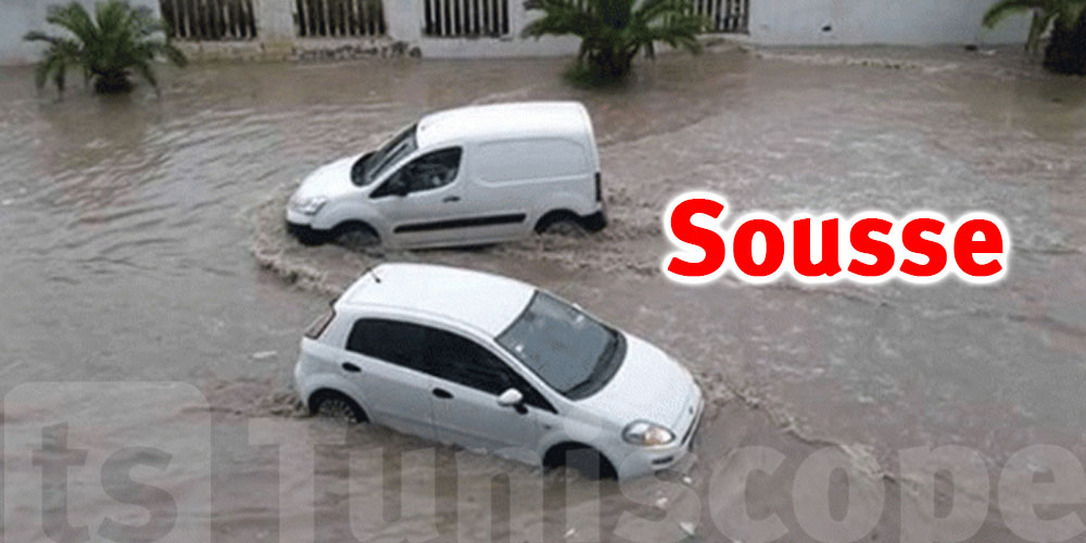 Pluies intenses à Sousse paralysant la circulation routière