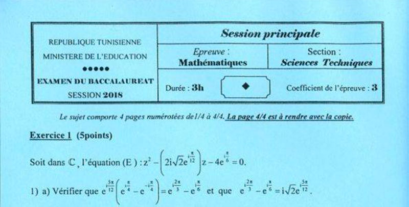 Bac 2018 : Le sujet de l'épreuve de Mathématiques de la section Sciences Techniques