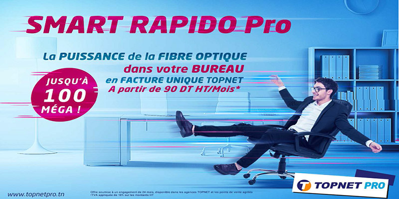 Topnet lance le Smart Rapido PRO : Le très haut débit jusqu’à 100 Méga pour les professionnels en facture unique Topnet