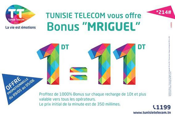 Tunisie Telecom vous offre Bonus « Mriguel »