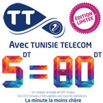 Avec Tunisie Telecom 5 DT = 80 DT