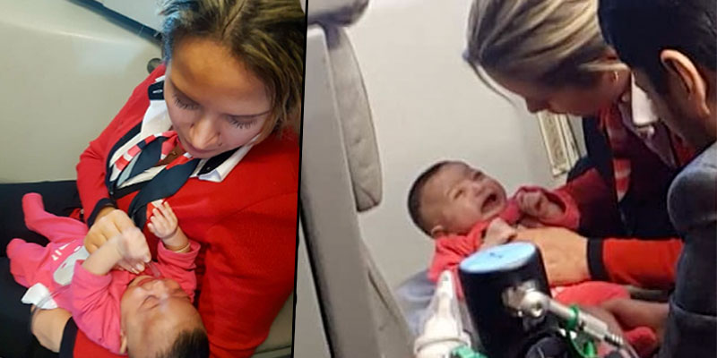 En photos : Une hôtesse de l’air de Tunisair s’occupe d’un bébé victime d'un malaise en plein vol