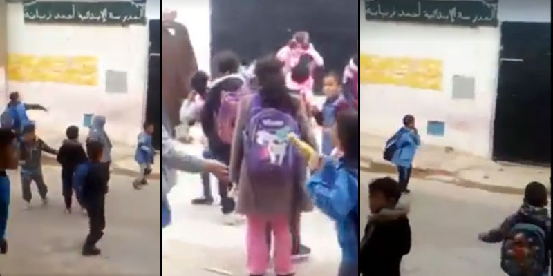 فيديو: تلاميذ يحتجّون ويرشقون المدرسة بالحجارة ''الشعب يريد الـ5 آلاف''