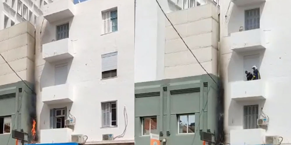 فيديو : حريق في إحدى البنايات وسط لافايات تونس 